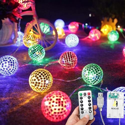 AceList 20 LED Disco Ball Mirror LED Party String Light Christmas Lanterns for Holiday Wall Window Tree Decorations Indoor Outdoor Patio Party Yard Garden Kids Bedroom Living Dorm (Multicolor) - color: Multicolor, size: 20-LED