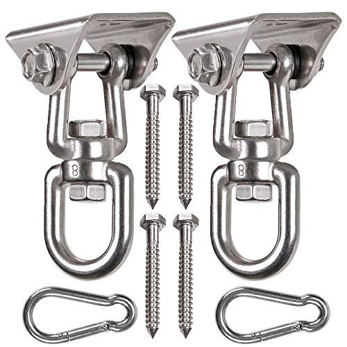 2 Pack Heavy Duty 360° Swivel Swing Hanger, Stainless Steel Hammock Hook for Ceiling Wooden Swing Set Bracket, Punching Bag Hanger for Playground Gym Rope Hammock Chair Swing, 1200 Lb Load - style: 2 Pack with Snap Hook