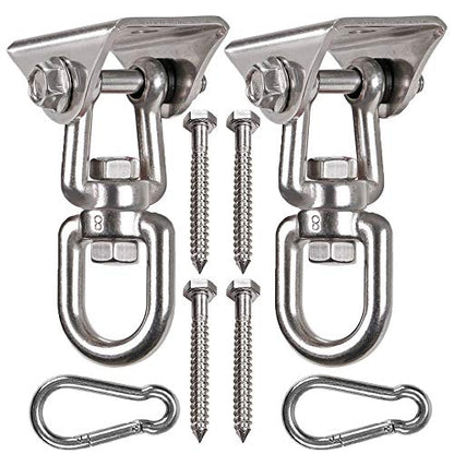 2 Pack Heavy Duty 360° Swivel Swing Hanger, Stainless Steel Hammock Hook for Ceiling Wooden Swing Set Bracket, Punching Bag Hanger for Playground Gym Rope Hammock Chair Swing, 1200 Lb Load - style: 2 Pack with Snap Hook