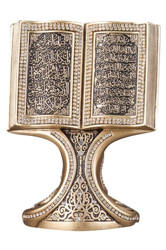 SODEF Nakkaş Kitap Boytu - Small Size Yellow Ayet-el Kürsi & Nazar Islamic Calligraphy Art - Polyester Book-Shaped Decorative Object - Traditional Turkish Home Decor Gift - Multicolor