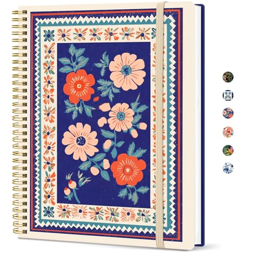 Taja Large Spiral Lined Journal for Women, 8.5" x 11" Notebooks for Work Collge Ruled, A4 Aesthetic Cute Journaling Notebooks for Writing, Plastic Cover, Folk Bloom - color: H-Folk Bloom