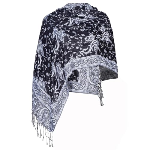 TUSHUSTY Pashmina Feel Shawls Wraps Rave Scarf for Women Soft Silky Reversible Men Scarves Hijab - color: Black White