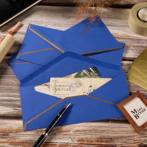 100 Pack #10 Business Envelopes with Gold Stickers, Blue - color: Blue