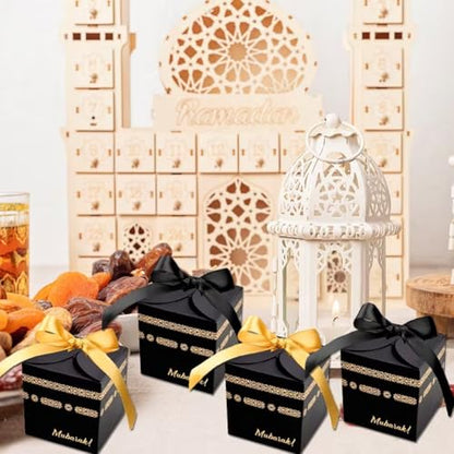 20pcs Black Gold Eid Moon Festival Candy Boxes Gift Packaging Eid Mubarak Gift Boxes for Muslim Party Decoration