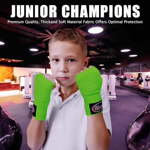 FARABI Kids Boxing Hand Wraps 100 Inches Long Junior Hand Wraps Boxing Hand Wraps Muay Thai Hand Wraps MMA Boxing Hand Wraps Men Boxing Hand Wraps Kids Boxing Hand Wraps Inner Gloves - color: Neon Green