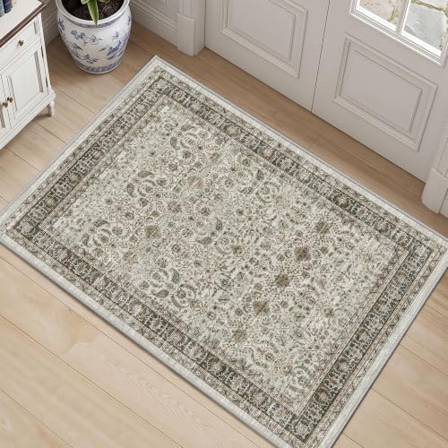 Ivory Gray Farmhouse Area Rugs 2x3 Kitchen Rugs Entry Rug Small Rugs for Entryway Kitchen Bathroom Door Mat Indoor Entrance Washable Upgraded Non-Slip Carpet, Laundry Room Bedroom, Ivory Gray - color: Ivory Gray, size: 2' x 3' (Rectangular)
