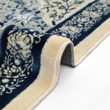 Velvet Muslim Prayer Rug Set with 99 Beads - Blue - color: Blue