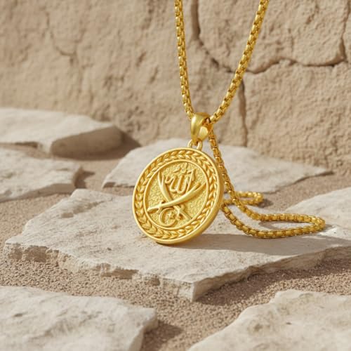PELOVNY Allah Necklace for Men Women 925 Sterling Silver Islam Allah Pendant Chain Islamic Muslim Religious Jewelry Gifts - color: Allah-04-Golden