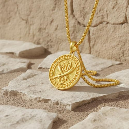 PELOVNY Allah Necklace for Men Women 925 Sterling Silver Islam Allah Pendant Chain Islamic Muslim Religious Jewelry Gifts - color: Allah-04-Golden