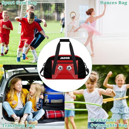 Custom Name Sports Duffel Bags Boys Weekender Bag Black Red Soccer | Personalized Named Practice Travel Overnight Training Bag - color: Color 21