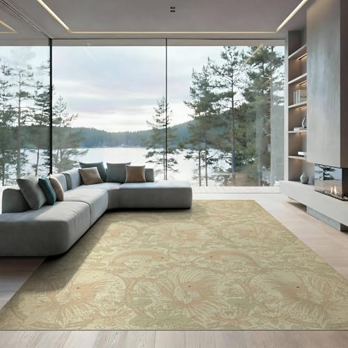 6'x9' Washable Asian Lotus Area Rug, Beige Non-Shedding Pet Friendly Room Rug for Queen Size Bedroom, Under Bed, Master Suite, Foldable Easy Care Carpet | Ref:1885582 - color: Beige/Pattern 45, size: 6' x 9' (Rectangular)