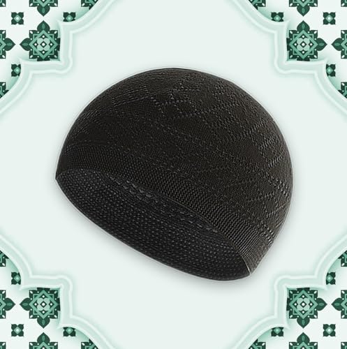 Velvet Islamic Prayer Rug Set (Thick Prayer Mat - 99 Tasbih Prayer Beads - Black Cotton Kufi Hat) Eid and Ramadan Gift for Muslims (Green) - color: Green