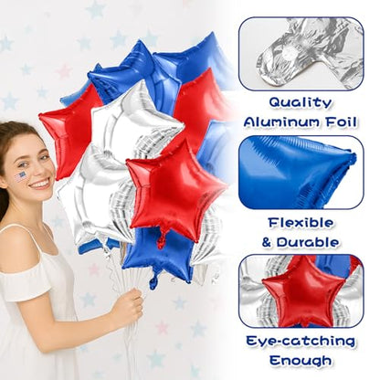 4th of July Balloons Red White And Blue Balloon Arch Kit Star Balloons Mylar Foil Helium 12pcs 4th of July Decorations Outdoor Patriotic Party Independence Day Veteran Decor Graduation Birthday - style: 4th of July