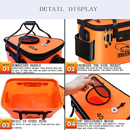 Foldable Fishing Bucket - Multi-Functional EVA Bag for Outdoor, Live Fish Lures and Protection, 10GAL/8GAL/6GAL/4.8GAL/3GAL Live Fish Container - color: 10gal/Orange