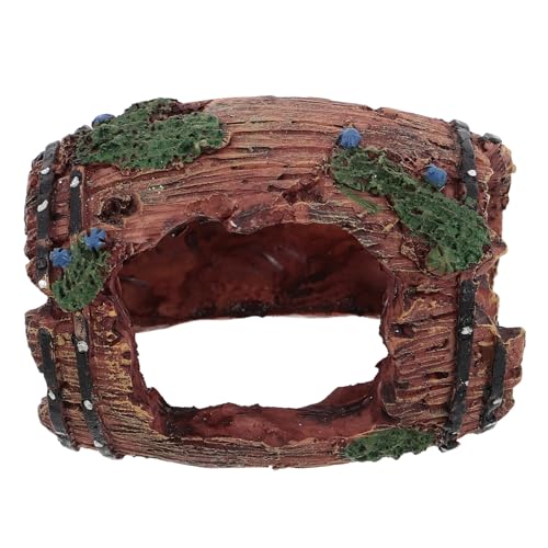 PRETYZOOM Realistic Resin Aquarium Barrel Fish and Shrimp Hideout Shelter, Large Red Solo Barrel Ornament for Freshwater Tank Decoration and Aquatic Pet Resting House