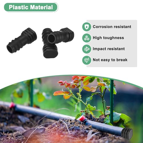 M METERXITY 10-Pack Drip Irrigation Barbed Fittings, for 3/8 Inch End Plug Tubing Connector Plastic Coupling Irrigation Parts for Garden/Greenhouse/Aquarium/Flower Pot, Drip Pipe Accessories - style: End Plug