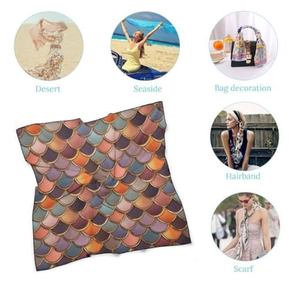 Women’s Square Scarf 27"x27", Lightweight Chiffon Satin Feel Fashion Scarf for Neck Hair Band Head Wrap Bag Accessory - color: Colorful Fish Scale