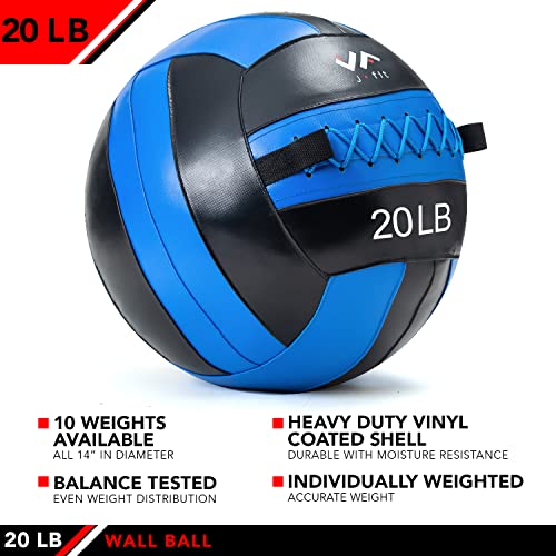 JFit Wall Ball – Premium Soft Weighted Exercise Ball for Strength, Conditioning, Gym & Home Workouts, 4-30 LB - color: Blue/Black, style: 20 LB