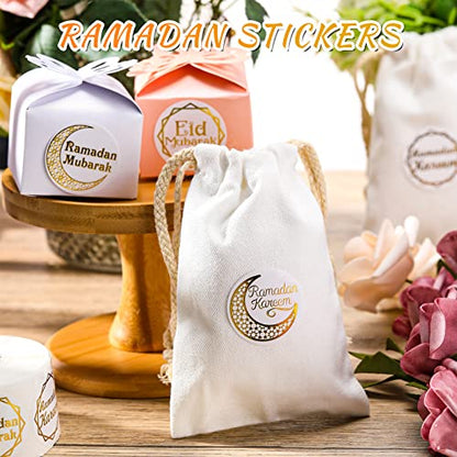 Nezyo 600 Pieces Ramadan Mubarak Stickers Eid Islamic Kareem Wall Window Stickers Ramadan Envelopes Gift Bags Labels for Eid Party Decorations(Simple Style) - style: Simple Style
