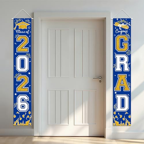 WANDIC 2026 Graduation Decorations Porch Banner Graduation Party Decorations 2026 Backdrop -180 x 30CM Congrats Grad Banner in Blue - color: 2026 Graduation
