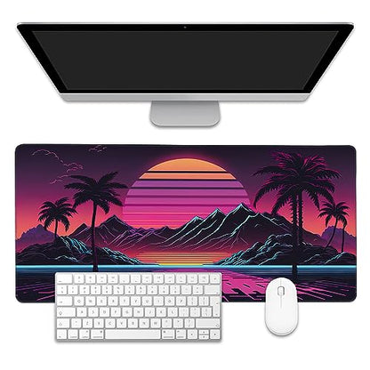 Mouse Pad,Retro Sunset Desk Mat for Desktop,Desk Pad with Non-Slip Base and Stitched Edge,Extended Mousepad for Office and Home 35.4X15.7 Inch - color: Retro Sunset