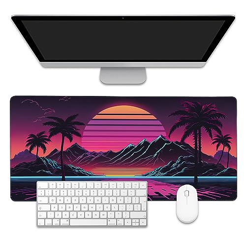Mouse Pad,Retro Sunset Desk Mat for Desktop,Desk Pad with Non-Slip Base and Stitched Edge,Extended Mousepad for Office and Home 35.4X15.7 Inch - color: Retro Sunset