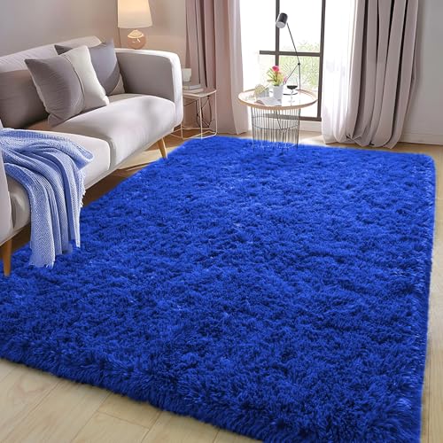 Soft Shag Rugs for Boys Bedroom, Fluffy Washable 4x6 Royal Blue - color: Royal Blue, size: 4' x 6' (Rectangular)