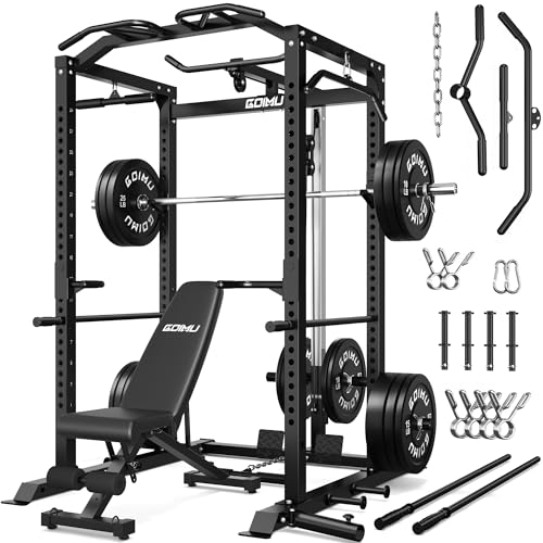 C1-V4 Power Cage, 2000LBS Squat Rack with LAT Pulldown, Multi-Function Weight Cage Strength Training Machine, Workout Cage with More Attachments for Home Gym Garage - style: 340Lbs Home Gym Package Black