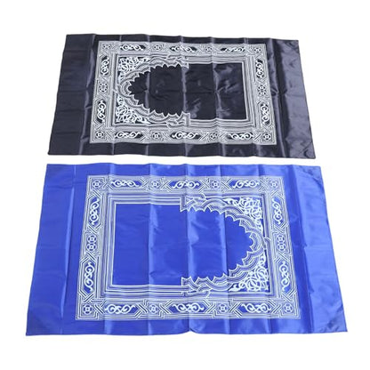 Tnfeeon Islamic 2 Pack Travel Prayer Rug with Compass Water Proof Reusable Nylon Portable Mat for Umrah Pilgrimage Black Blue