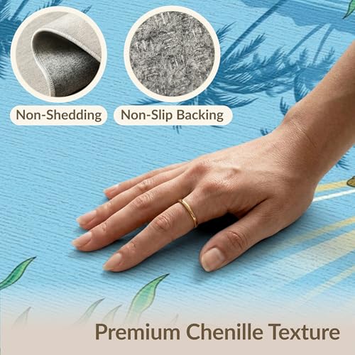 6'x9' Washable Beachy Sea Turtle Area Rug, Teal Non-Shedding Pet Friendly Room Rug for Queen Size Bedroom, Under Bed, Master Suite, Foldable Easy Care Carpet | Ref:1991881 - color: Blue/Pattern 46, size: 6' x 9' (Rectangular)