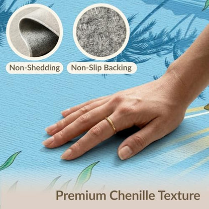 6'x9' Washable Beachy Sea Turtle Area Rug, Teal Non-Shedding Pet Friendly Room Rug for Queen Size Bedroom, Under Bed, Master Suite, Foldable Easy Care Carpet | Ref:1991881 - color: Blue/Pattern 46, size: 6' x 9' (Rectangular)