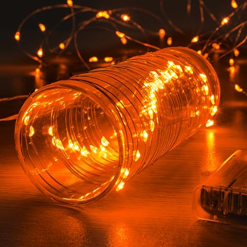 Ariceleo 1 Pack 16.4ft Battery Operated String Lights with Timer, Orange with Synchronized Twinkle Mode, Fairy Lights Battery Powered, 50 LEDs, Idea for Christmas Bedroom Party Wedding - color: Orange, size: 1 Pack-Upgrade