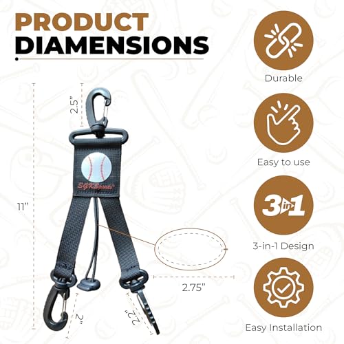 Baseball Softball Gear Hanger - 3 in 1 Dugout Organizer and Bat Holder with 2 Clips - Versatile Hiking and Camping Accessories