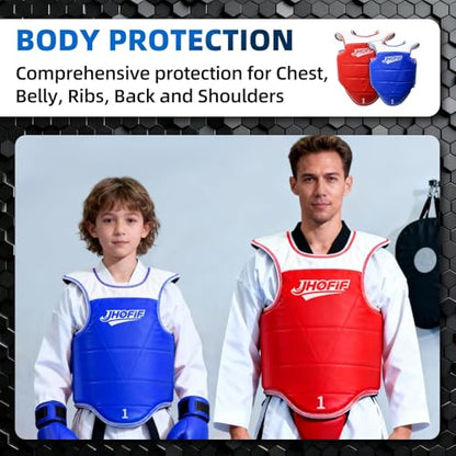 Martial Arts Chest Guard - Boxing Body Protector, Reversible Taekwondo Sparring Gear with Adjustable Straps, High-Density Foam Padding for MMA/Karate Training - size: 1