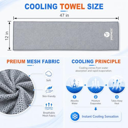 YQXCC 2 Pack Cooling Towels (47"x12"), Ice Cool Towel for Neck & Face | Cooling Neck Wraps, Soft Breathable Microfiber Chilly Towel for Yoga, Golf, Gym, Running, Camping & Hot Weather - color: 2*light Gray