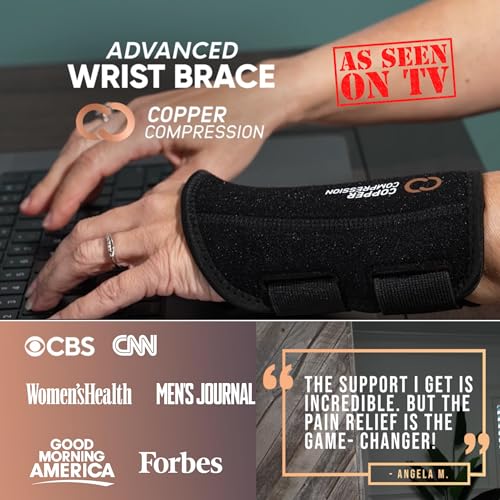 Copper Compression Wrist Brace - Copper Infused Adjustable Orthopedic Support Splint for Pain, Carpal Tunnel, Arthritis, Tennis Elbow, Tendinitis, RSI, Ganglion Cyst for Men Women - Left Hand - S/M - size: Left Hand Small/Medium (Pack of 1)