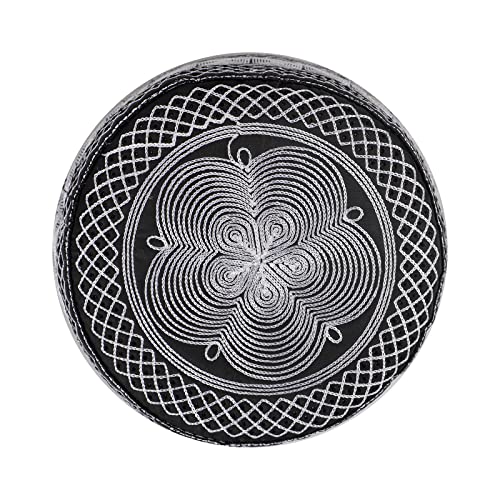Muslim Prayer Kufi Hat for Men Boys Islamic Beanie Skull Cap Prayer Headwear Embroidery Kofia Topi Sun Hat Ramadan Eid Gift - color: White, Chain Embroidery
