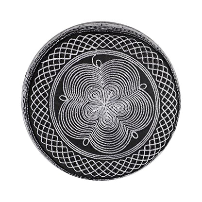 Muslim Prayer Kufi Hat for Men Boys Islamic Beanie Skull Cap Prayer Headwear Embroidery Kofia Topi Sun Hat Ramadan Eid Gift - color: White, Chain Embroidery