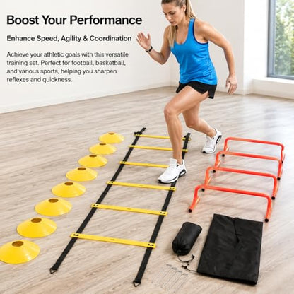 Agility Ladder Speed Training Kit, Soccer Training Equipment Set, PP Rung Agility Ladder Synthetic Disc Cones with Storage Bag - style: training set type a Training S