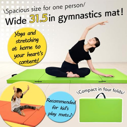 KaRaDaStyle Gymnastics Mat Folding Stretch Mats 71"x31"x2" Exercise Muscle Training Children Play Horizontal Bar Mat Yoga Sports Soundproof Home Use - color: Beige/4-fold