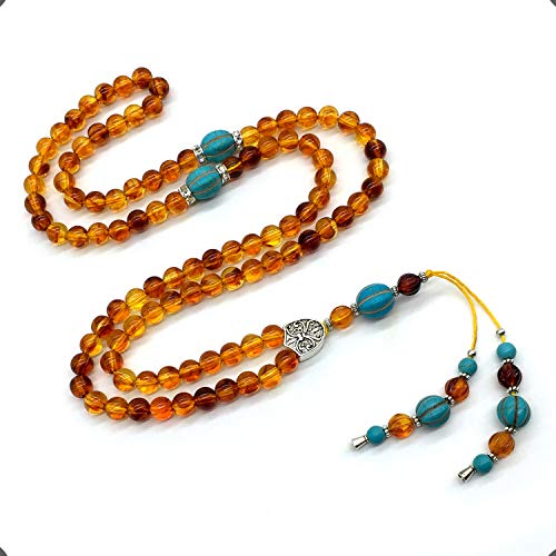Special Prayer Beads Series -99 beads- Tesbih Tasbih Tasbeeh Misbaha Masbaha Subha Sebha Sibha (Honey Color Imitation Amber -8 mm Beads-) - color: Honey Color Imitation Amber -8 mm Beads-