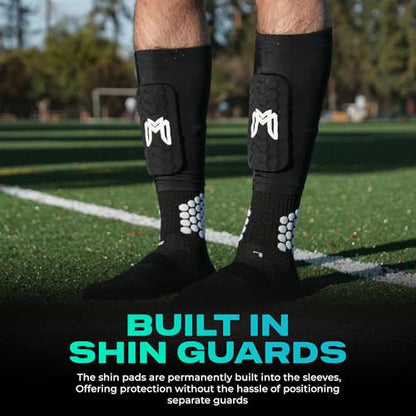 MediCaptain Mini Shin Guards Soccer – Built in Shin Pad Sleeves for Mens, Women, Teens - Small Shin Guards - Lightweight, Breathable Shin Defender Leg Protection - color: Black, size: Maxi (5.5 x 2.8 in)