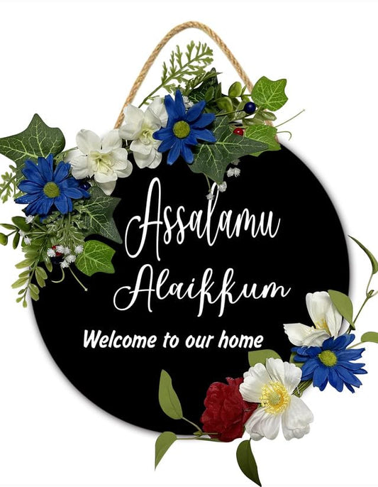 Salam Door Sign, Eid Front Door Sign, Islamic Wall Decor, May Allah Bless This House Ramadan Decor, 11x11 Inch Door Wreath اللهم بارك - color: C4, size: 11X11IN