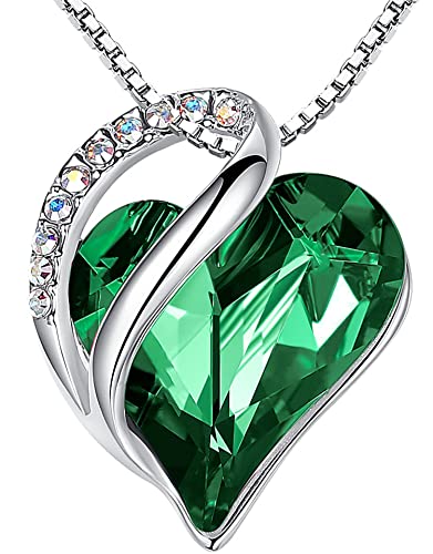 Leafael Gift Necklaces for Women, Infinity Love Birthstone Heart Crystal Pendant, Birthday Anniversary Jewelry for Wife, Mom, and Her, Silver Plated, 18" + 2" Adjustable Chain - color: 05-May-Emerald Green