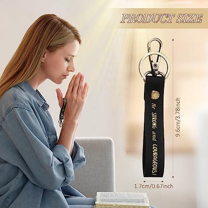 20 Pcs Christian Key Chain Leather Religious Keychain Inspirational Bible Key Chains Verse Quote Keychains Easter Day Gift - color: Black Gold