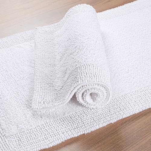 Bedding Craft White Cotton Bath Mat, 17x24 in, Reversible Bathroom Rug - color: White, size: 1'5" x 2' (Rectangular)