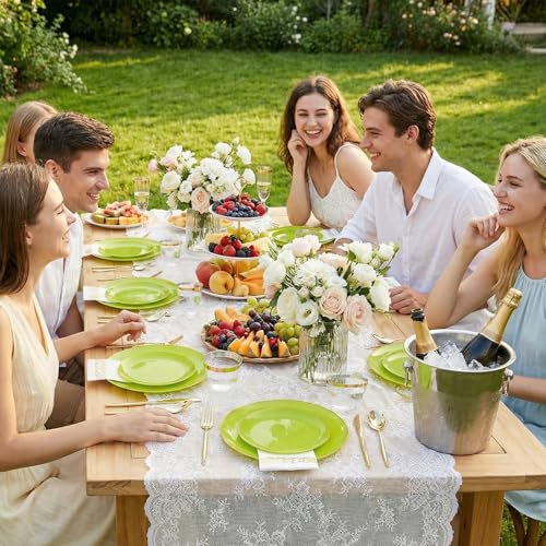 MirthMood 210pcs Green Plastic Plates,Disposable Green Gold Party Plates,Include 30 Dinner,Dessert Plate,30 Cup&30 Napkins, 90 Gold Silverware for St Patrick's Day & Wedding & Birthday（grape green） - color: Grape Green, size: 210