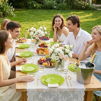MirthMood 210pcs Green Plastic Plates,Disposable Green Gold Party Plates,Include 30 Dinner,Dessert Plate,30 Cup&30 Napkins, 90 Gold Silverware for St Patrick's Day & Wedding & Birthday（grape green） - color: Grape Green, size: 210