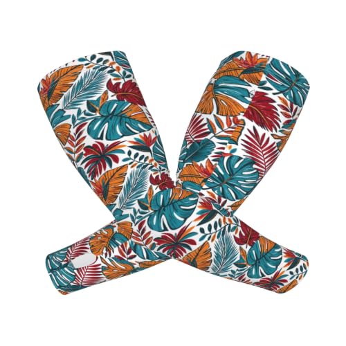 Arm Sleeves Outdoor Garden Sports Cooling Sun Sleeve for Women Men Farm - color: Hawaiian Leaves Tropical