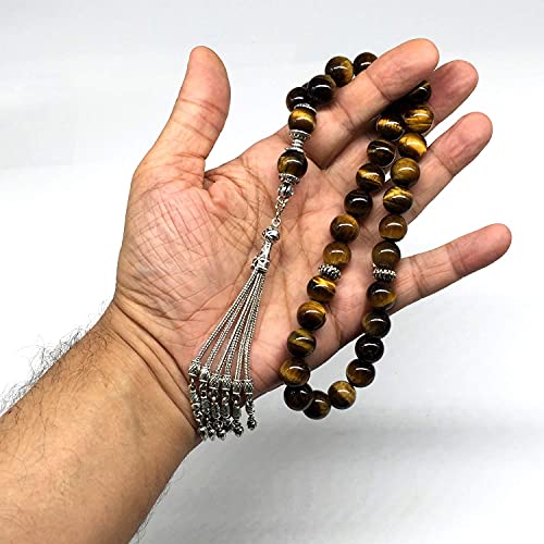 Design Tiger Eye Stone Series Worry Beads - Prayer Tesbih-Tasbih-Tasbeeh-Misbaha-Masbaha-Subha-Sebha-Sibha-Rosary (Big 12 mm-33 Beads) - color: Big Beads -12 mm-33 Beads-